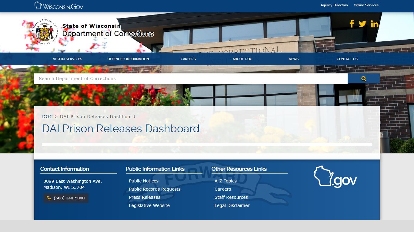 DOC DAI Prison Releases Dashboard - Wisconsin